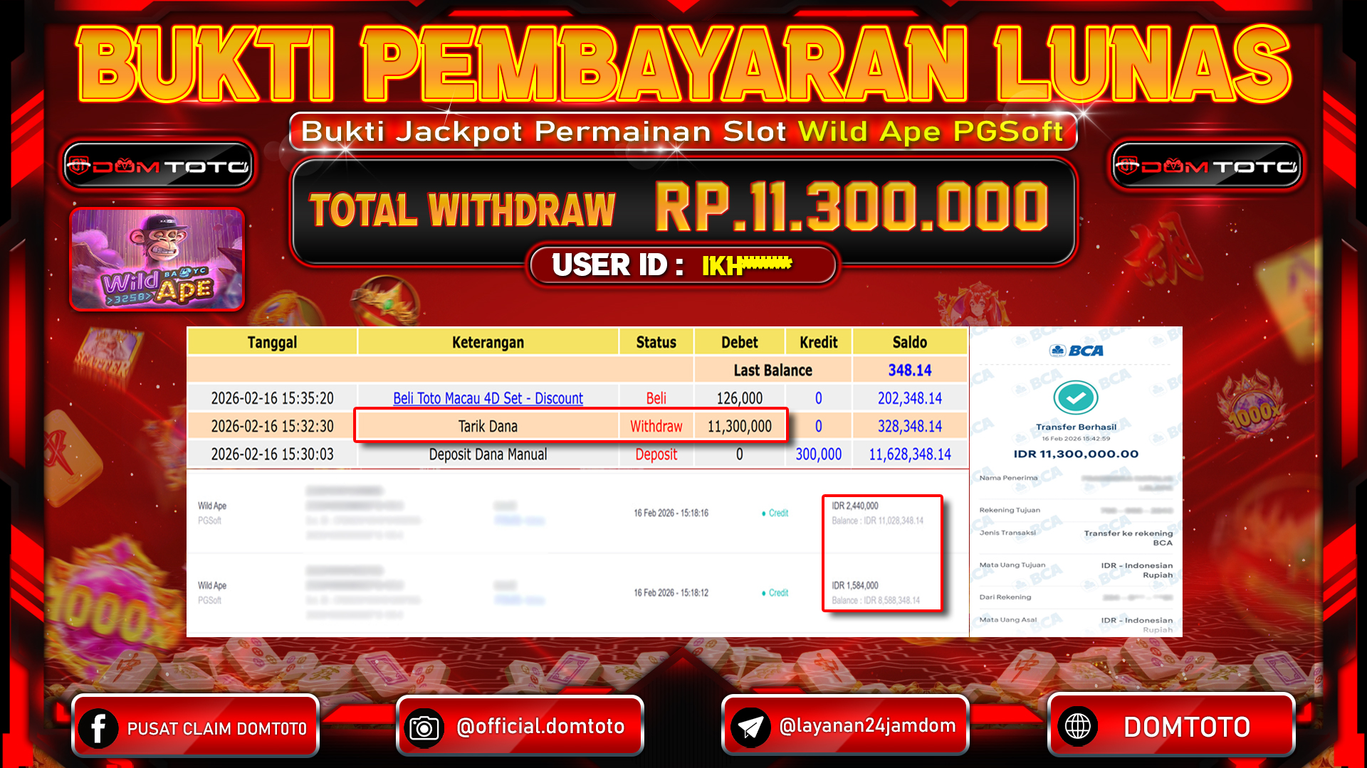 JACKPOT SLOT Wild Ape PGSoft 16 FEBRUARI 2026